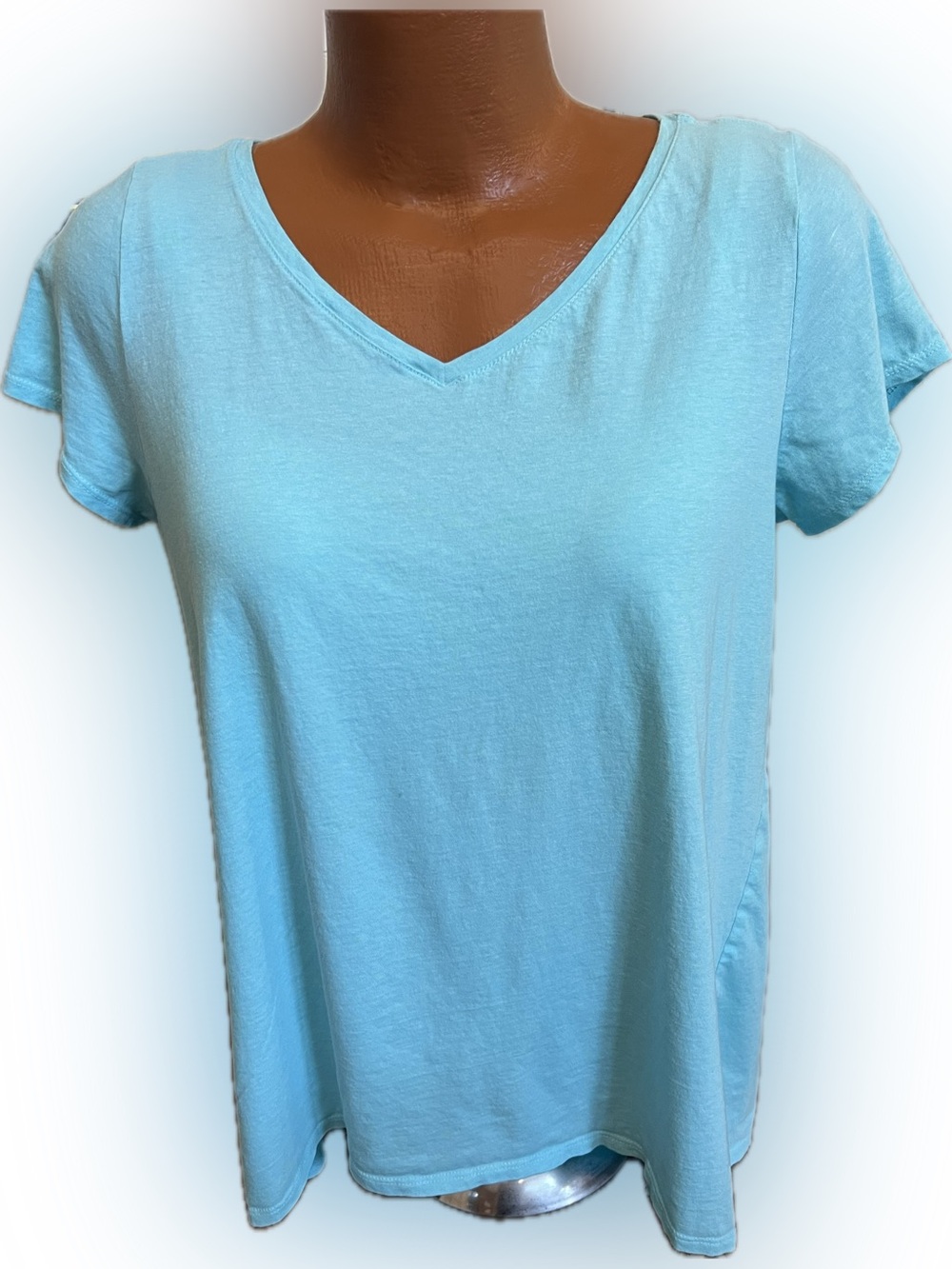 J. Jill PureJill Pima cotton v-neck elliptical tee baby blue lightweight tunic L